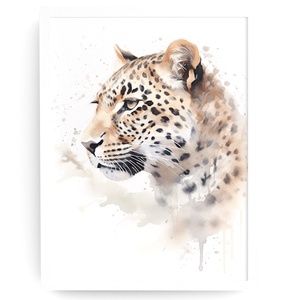 Watercolor Leopard Portrait Wall Art Illustration Print Poster Unframed